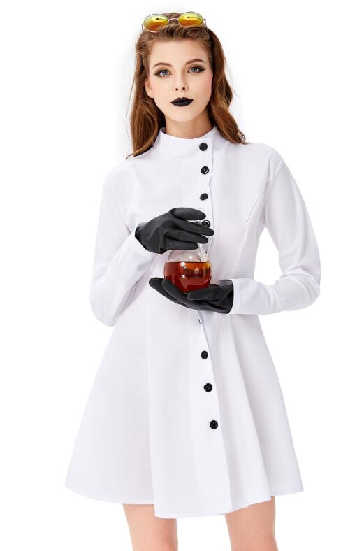 F1936 3pcs Womens Crazy Scientist White Robe Halloween Cosplay Costume
